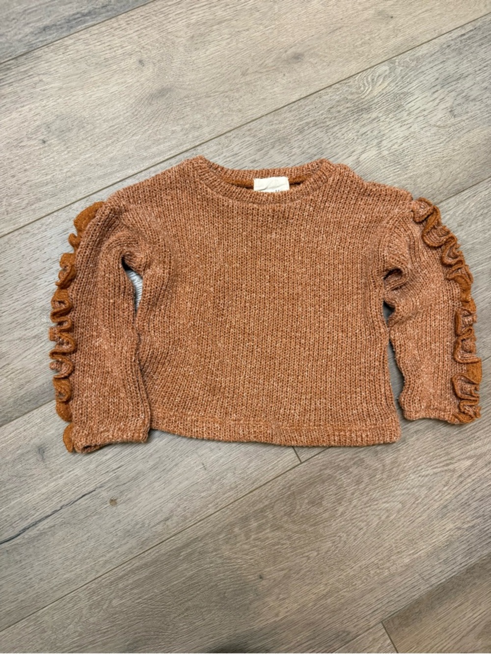 Rust Ruffle Sleeve Knit Sweater - Women